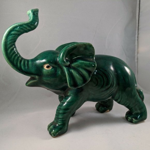 Vintage Other - Vintage Green Ceramic Elephant 50s 60s